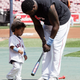 David Ortiz of the Boston Red Sox with son D'Angelo celebrate Father's Day at Fenway.